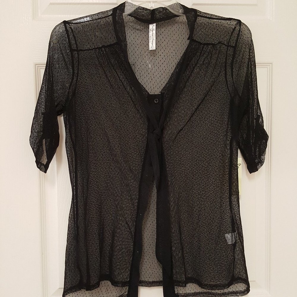 PERCEPTION CONCEPT BLACK SHEER FRONT BUTTON BLOUSE